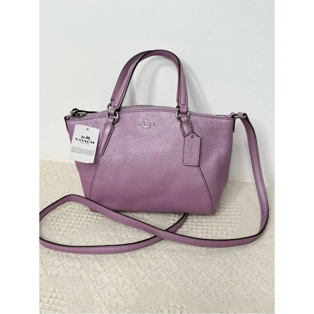 Coach Mini Kelsey Satchel F22316 Metallic Lilac Pebble Leather Crossbody Bag